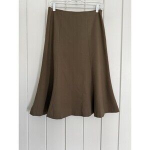Lauren Ralph Lauren LRL Fluted Midi Skirt 2P Green Brown Wool Blend Lined